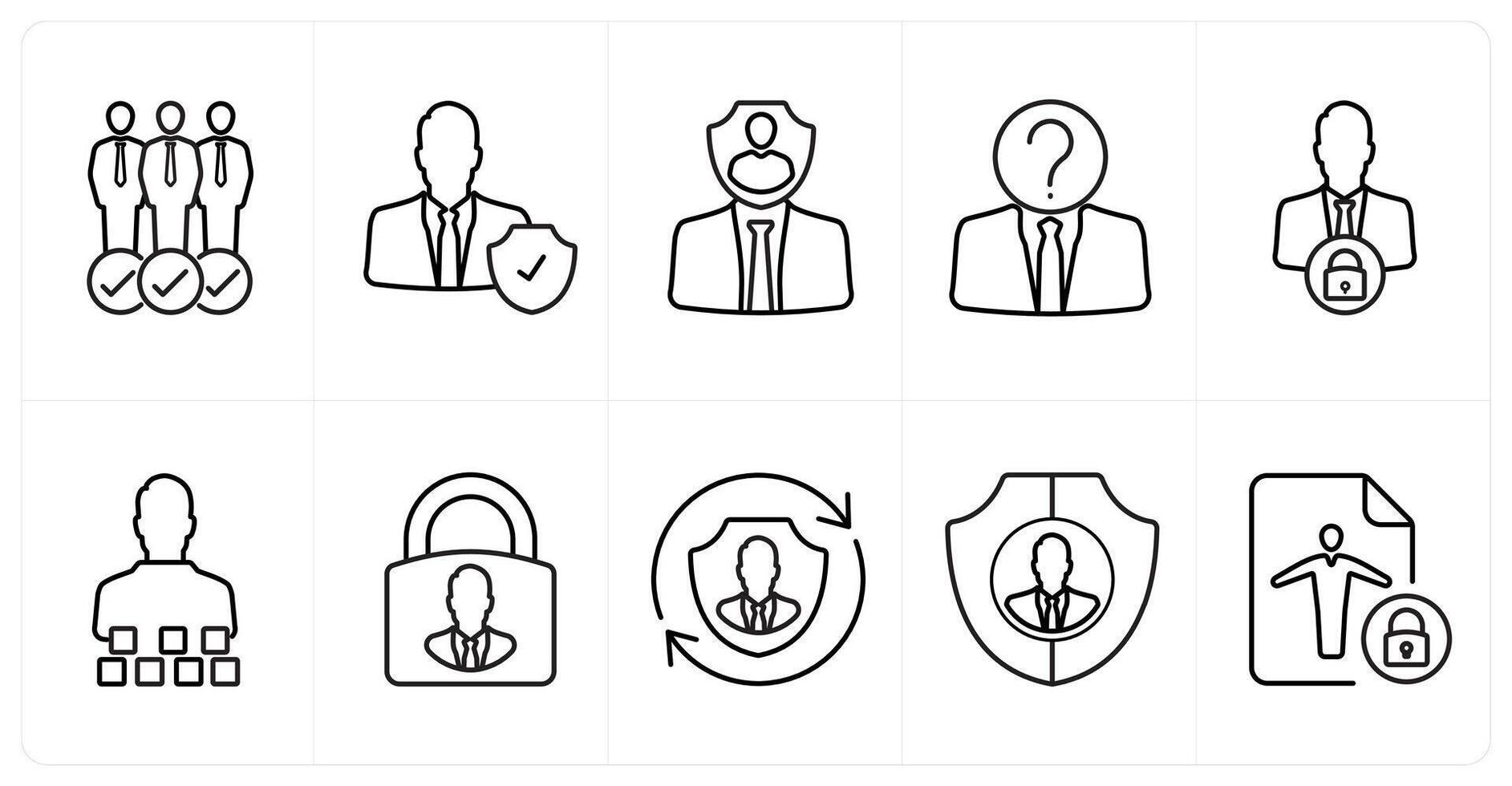 A set of 10 gdpr icons as accessibility, administrator, officer in black line color vector