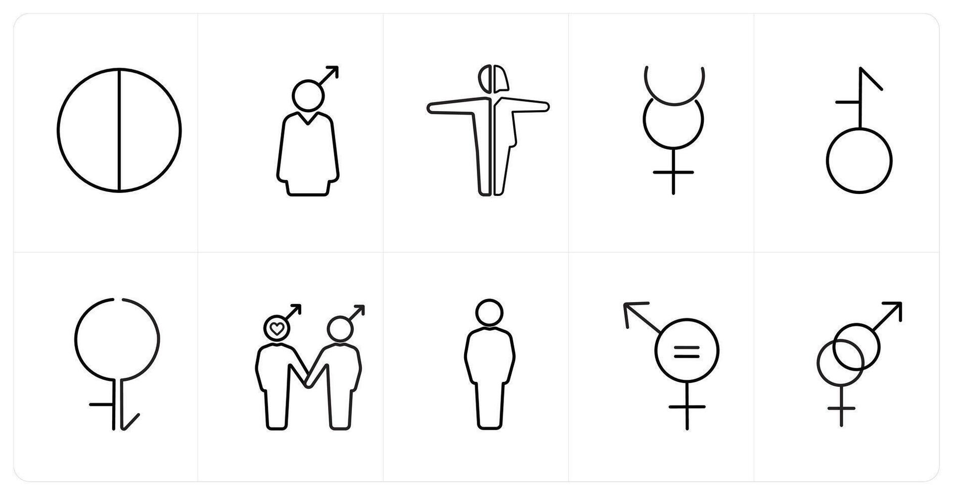 A set of 10 gender icons as bisexual in black line color vector