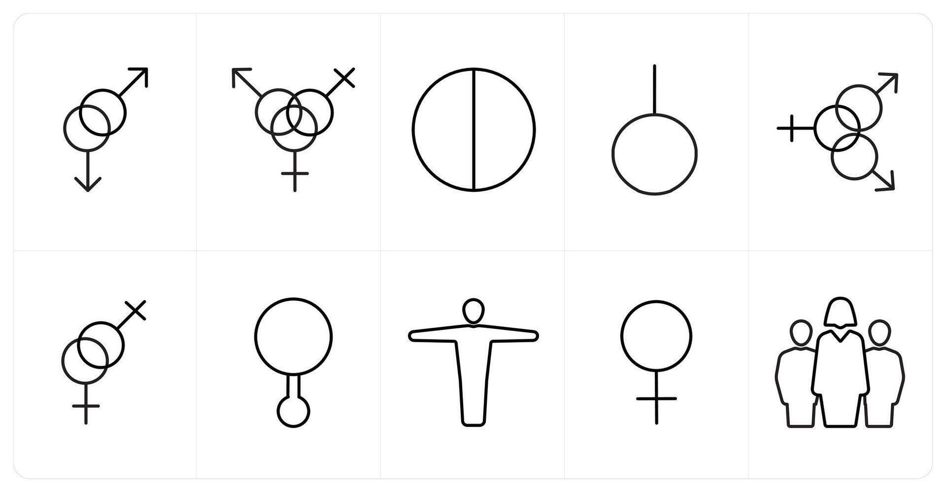A set of 10 gender icons as symbol, gender in black line color vector