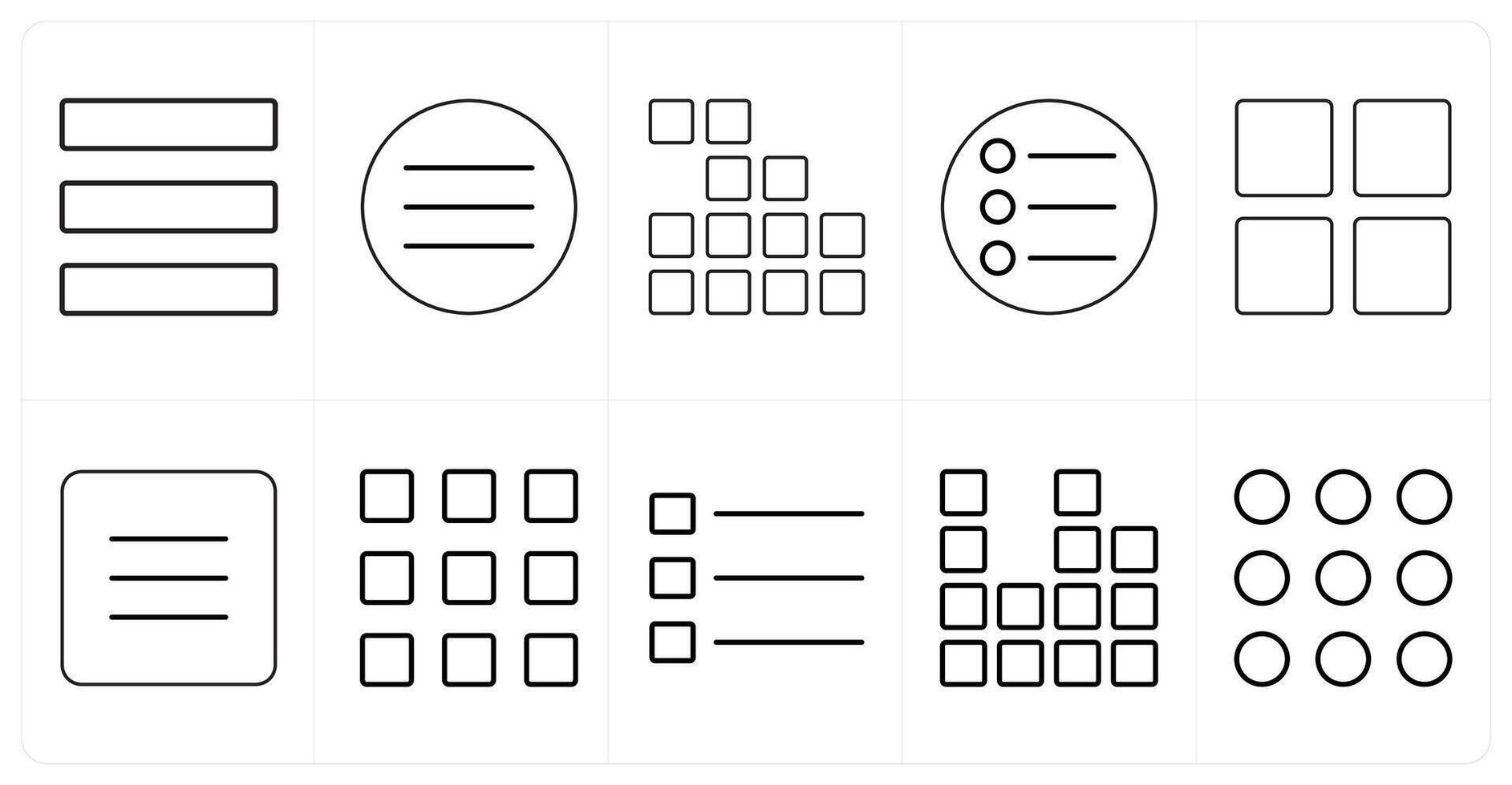 A set of 10 mix icons as menu bar, mobile menu, applications in black line color vector