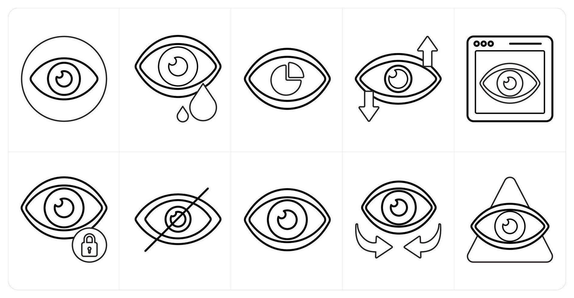 A set of 10 mix icons as vision, tears, performance vision in black line color vector