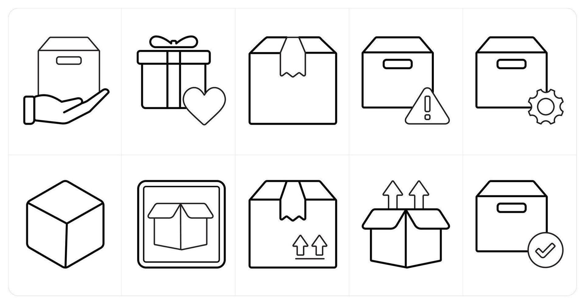 A set of 10 mix icons as forward parcel, favorite parcel, parcel in black line color vector