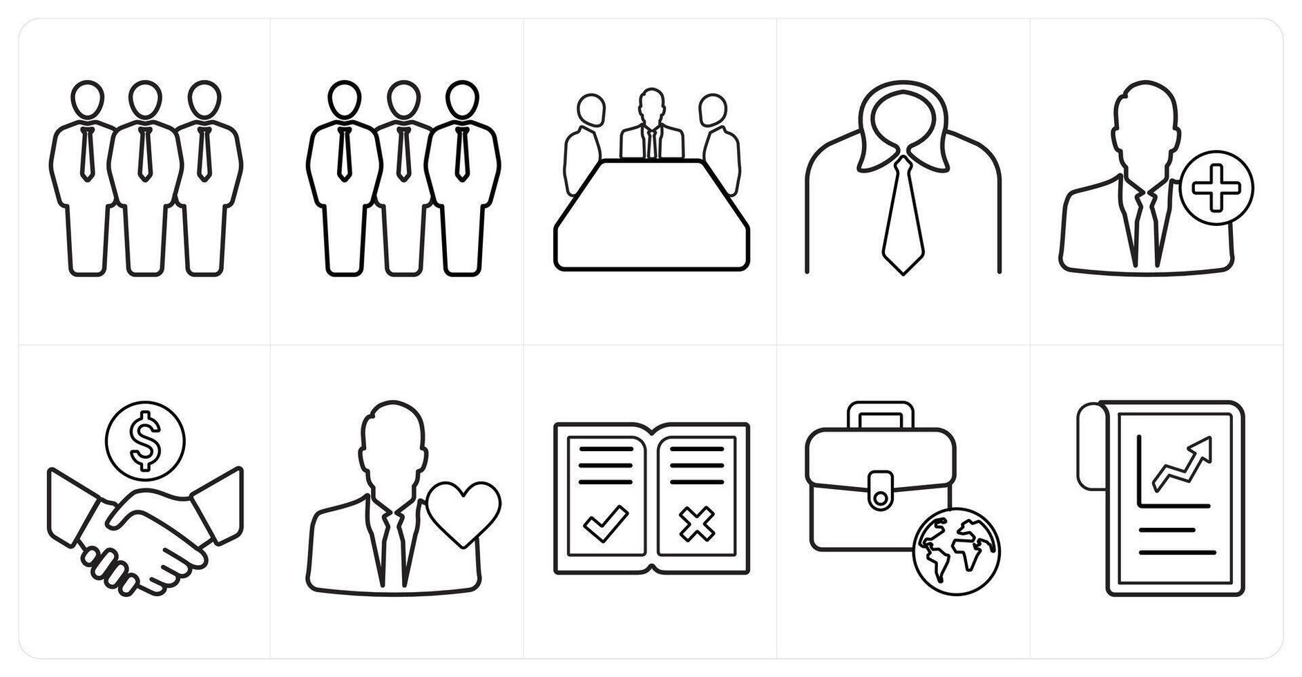 A set of 10 mix icons as businessman, team, meeting in black line color vector