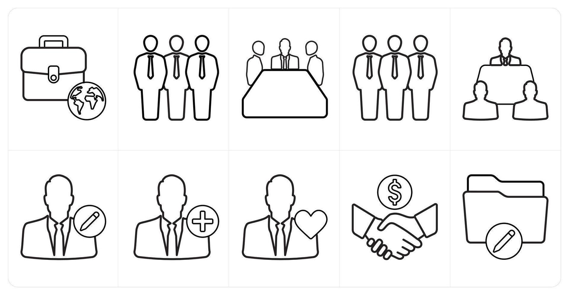 A set of 10 mix icons as global business, team, meeting in black line color vector