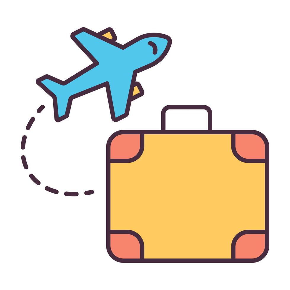 Airplane and suitcase travel color icon. vector