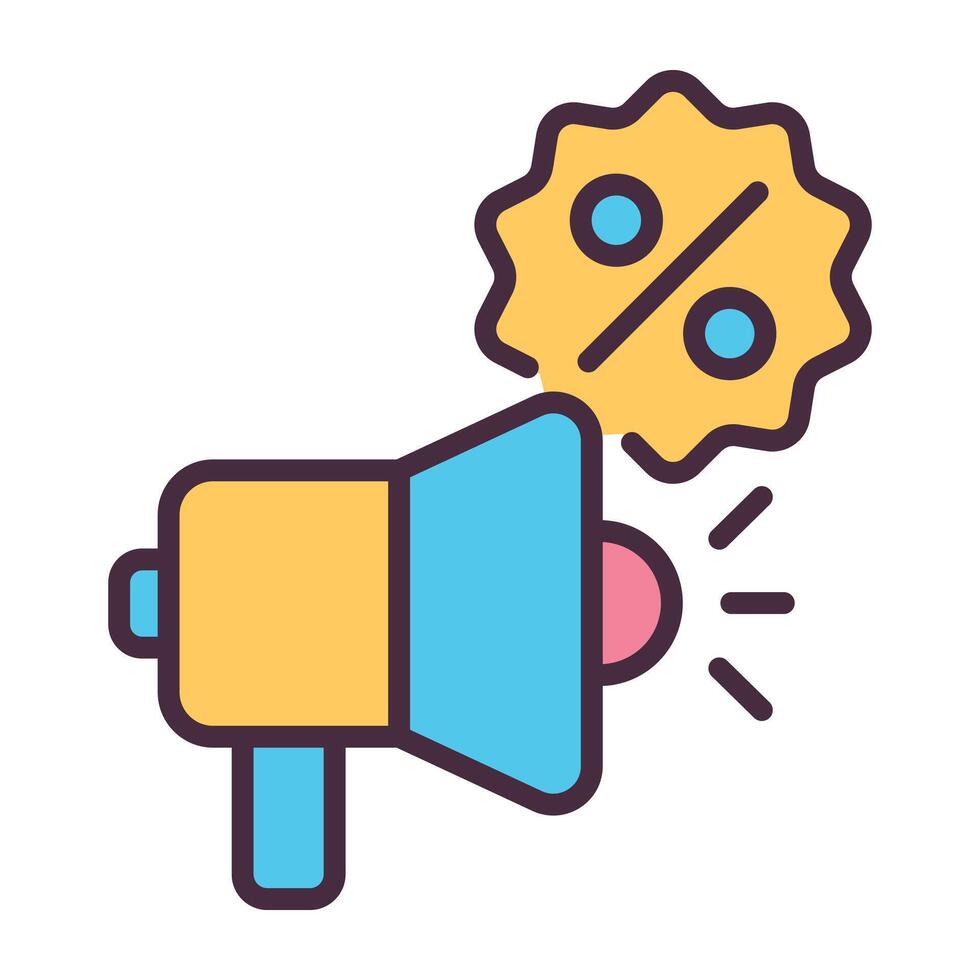 Megaphone with discount badge icon for promotion announcement. vector