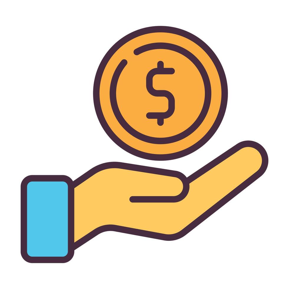 Hand holding coin icon for finance, savings, and payment concepts. vector