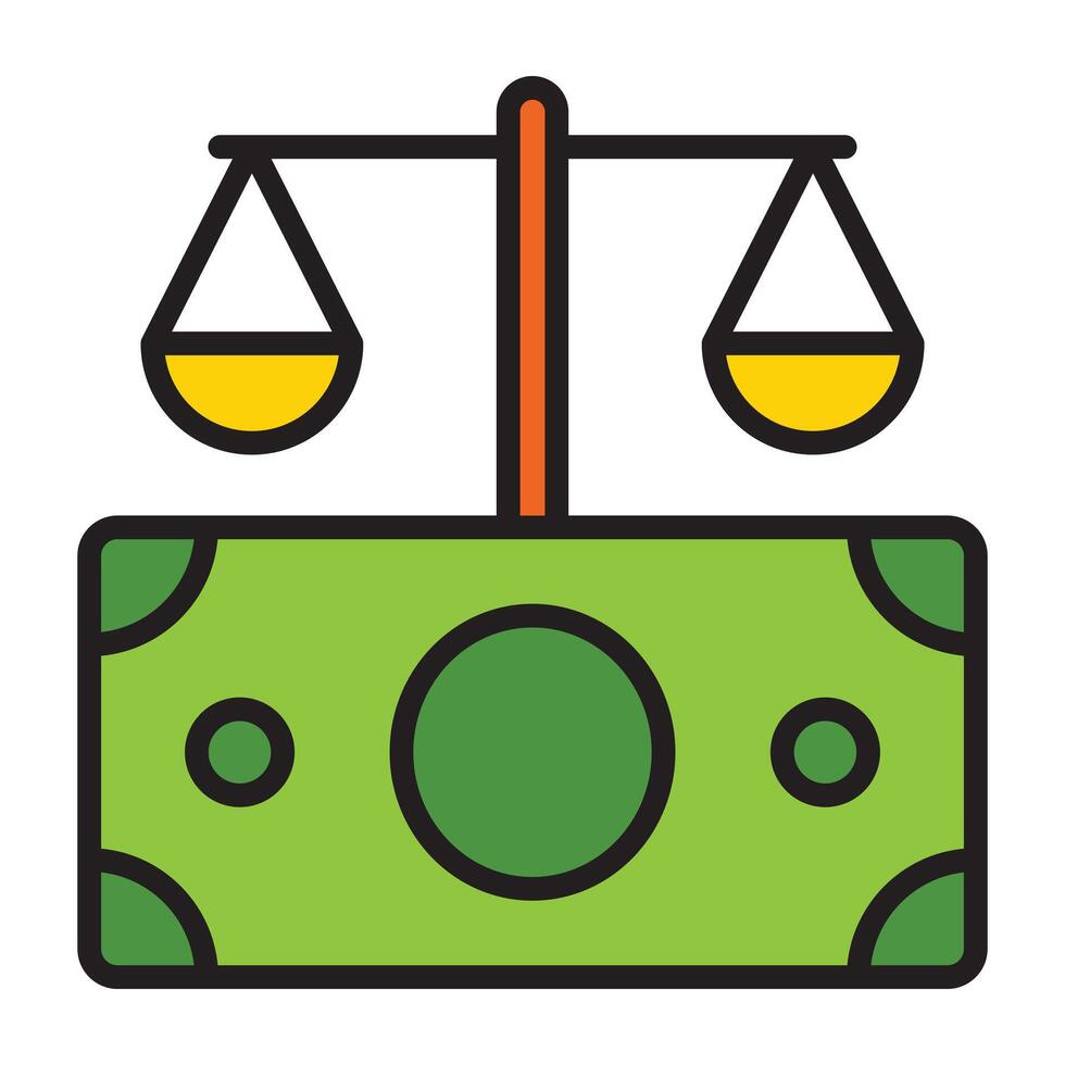 Money and balance scale justice outline icon. vector