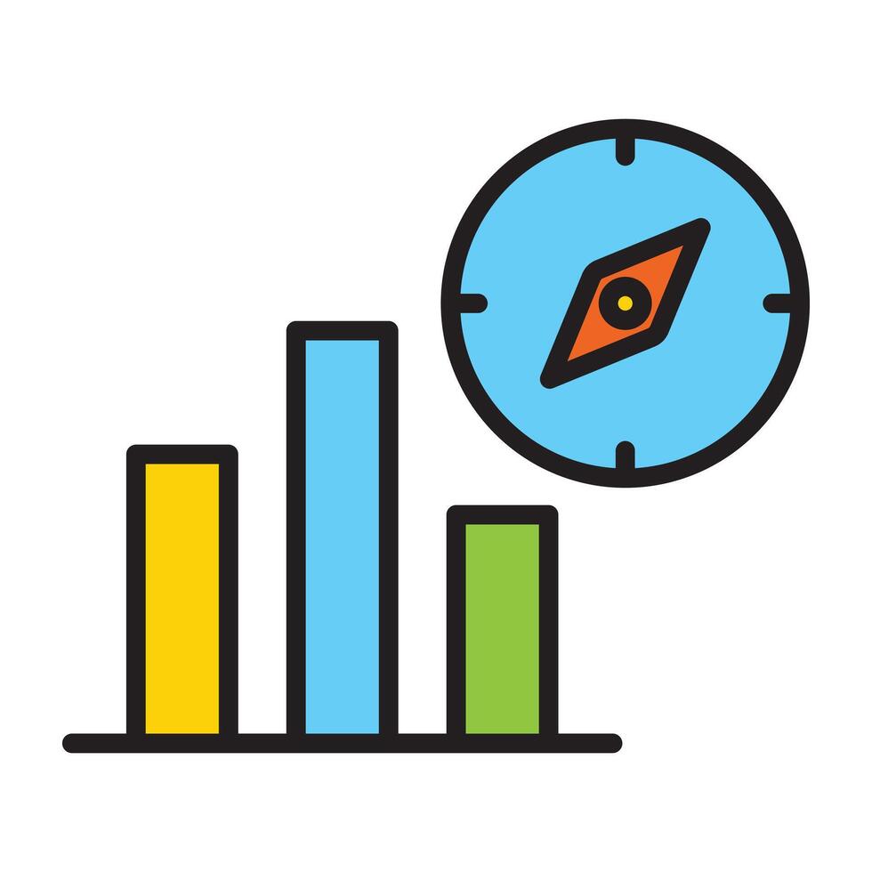 Business analytics and direction compass outline icon. vector