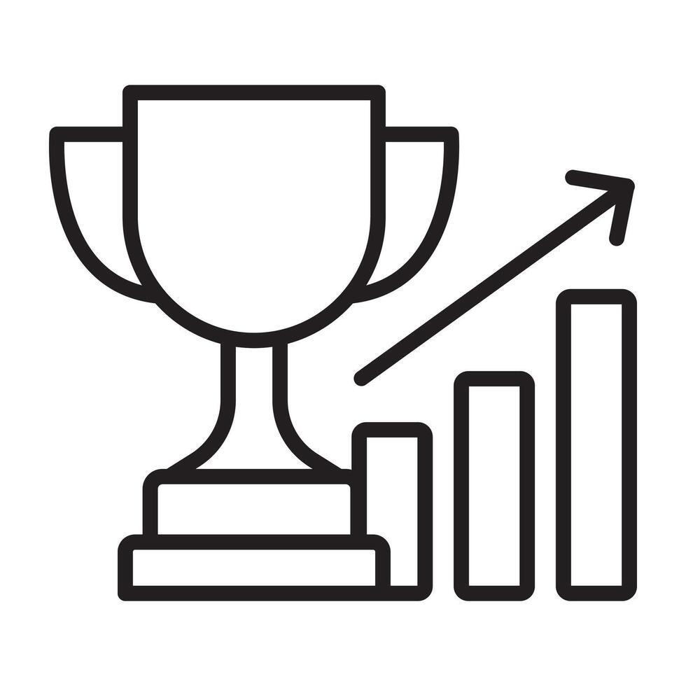 Trophy and business growth chart outline icon vector