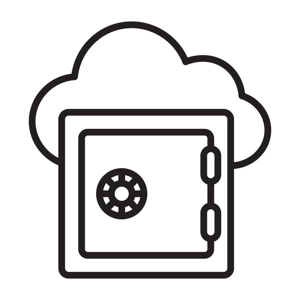 Cloud storage and secure vault outline icon vector