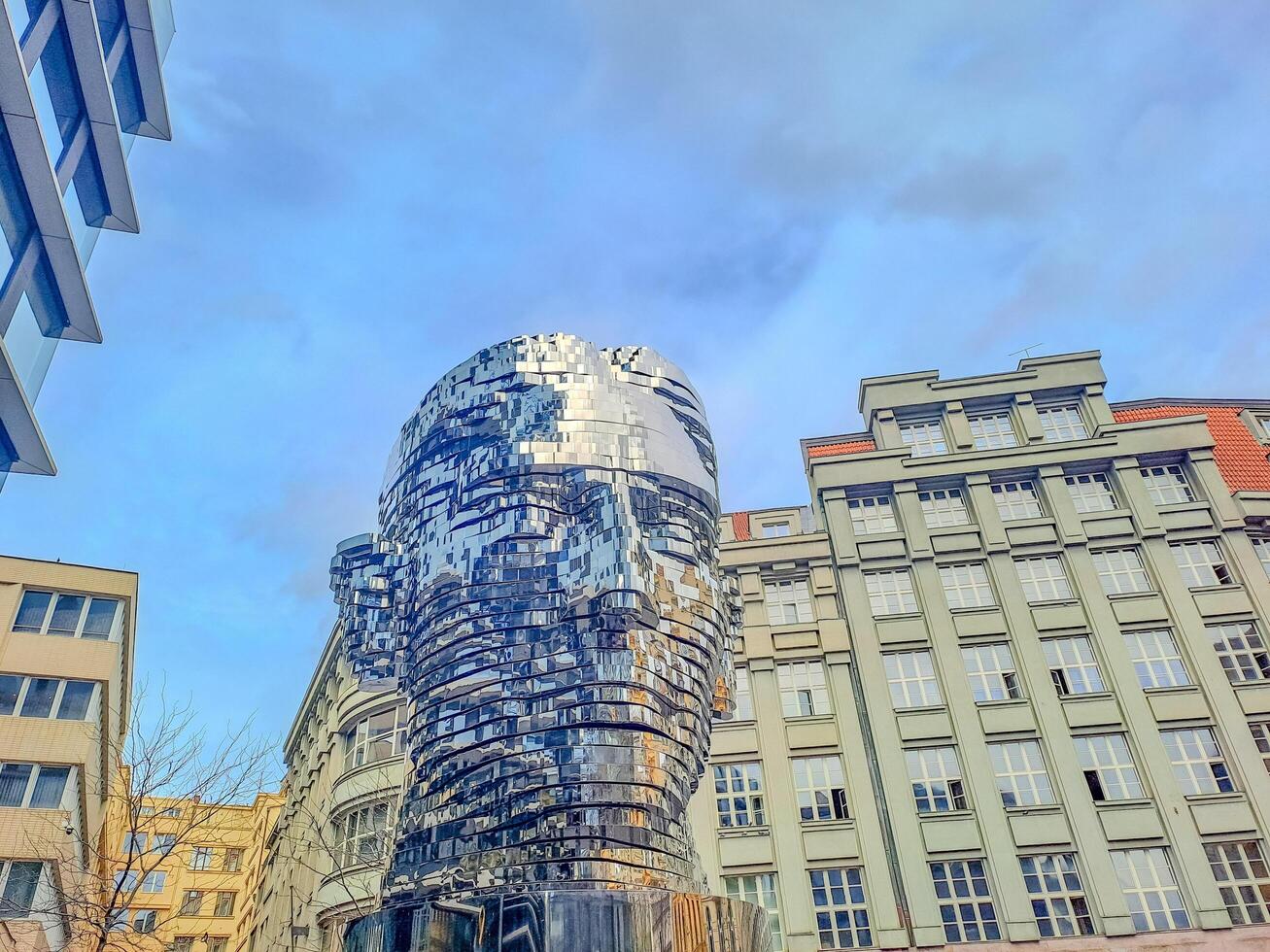 Prague- Czech- 4 april 2024. Statue of Franz Kafka, the work by David Cerny photo