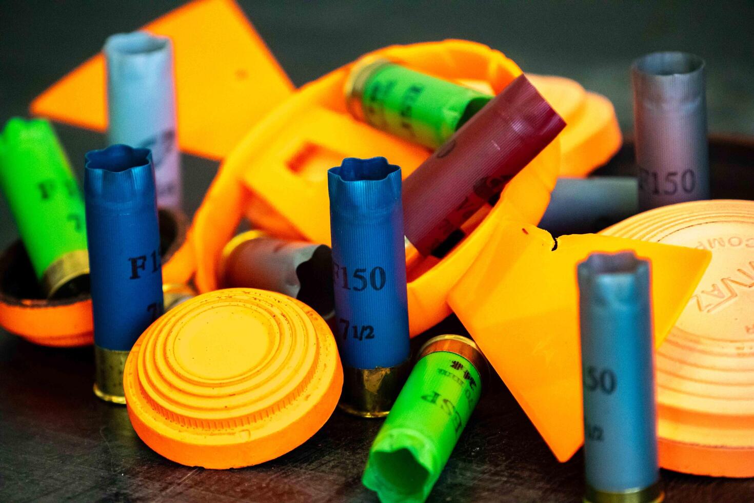 Brazil, May 3, 2025, objects from the Olympic sports skeet shooting with a 12 gauge shotgun macro photo
