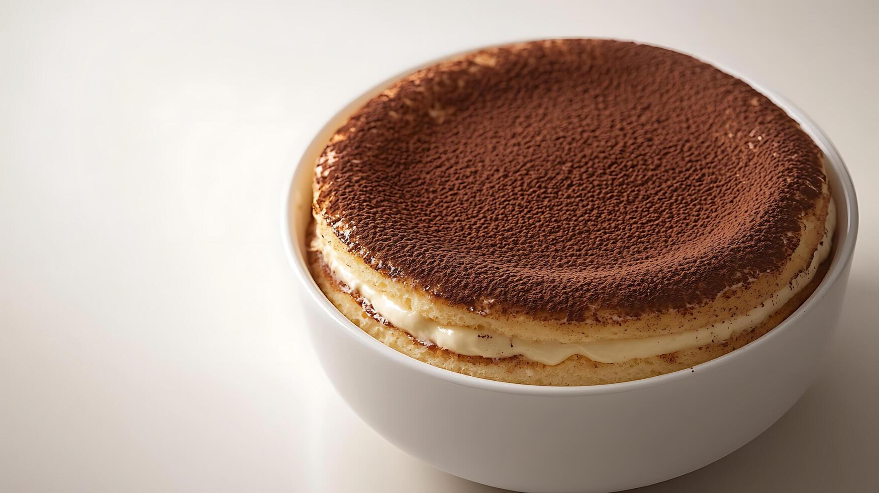 Delicious Tiramisu Dessert in a White Bowl Close Up Photography. photo
