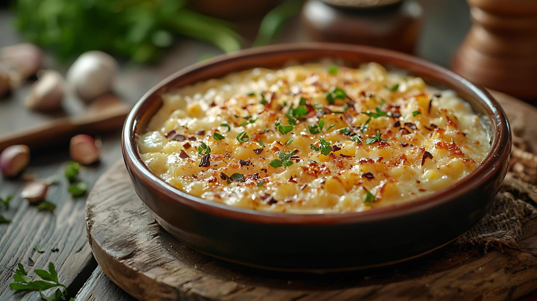 Close up of Creamy Mac and Cheese in Rustic Bowl. photo