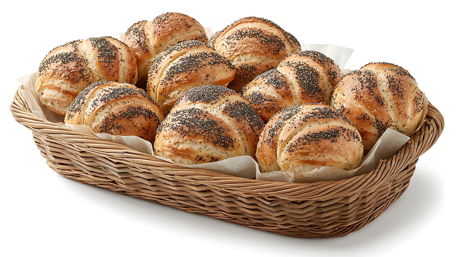 A basket filled with bread rolls photo