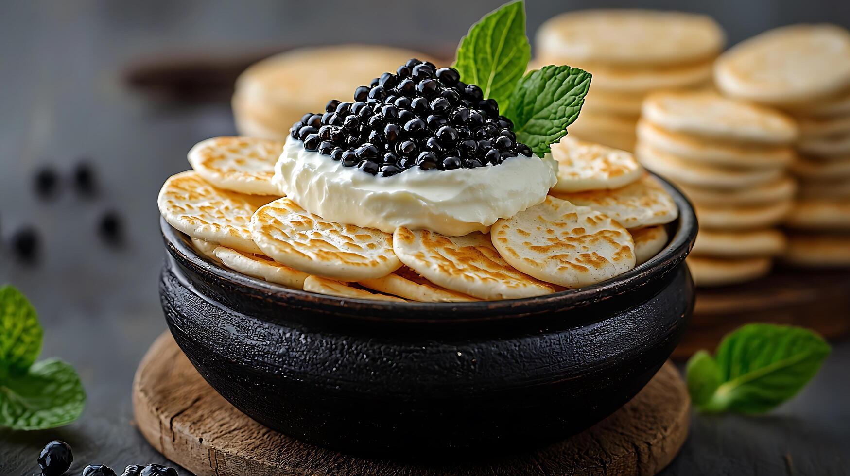 A bowl of crackers with cream and blackberries photo