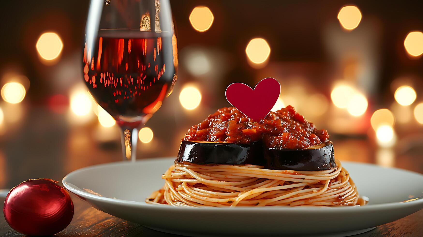 A plate of spaghetti and eggplant photo