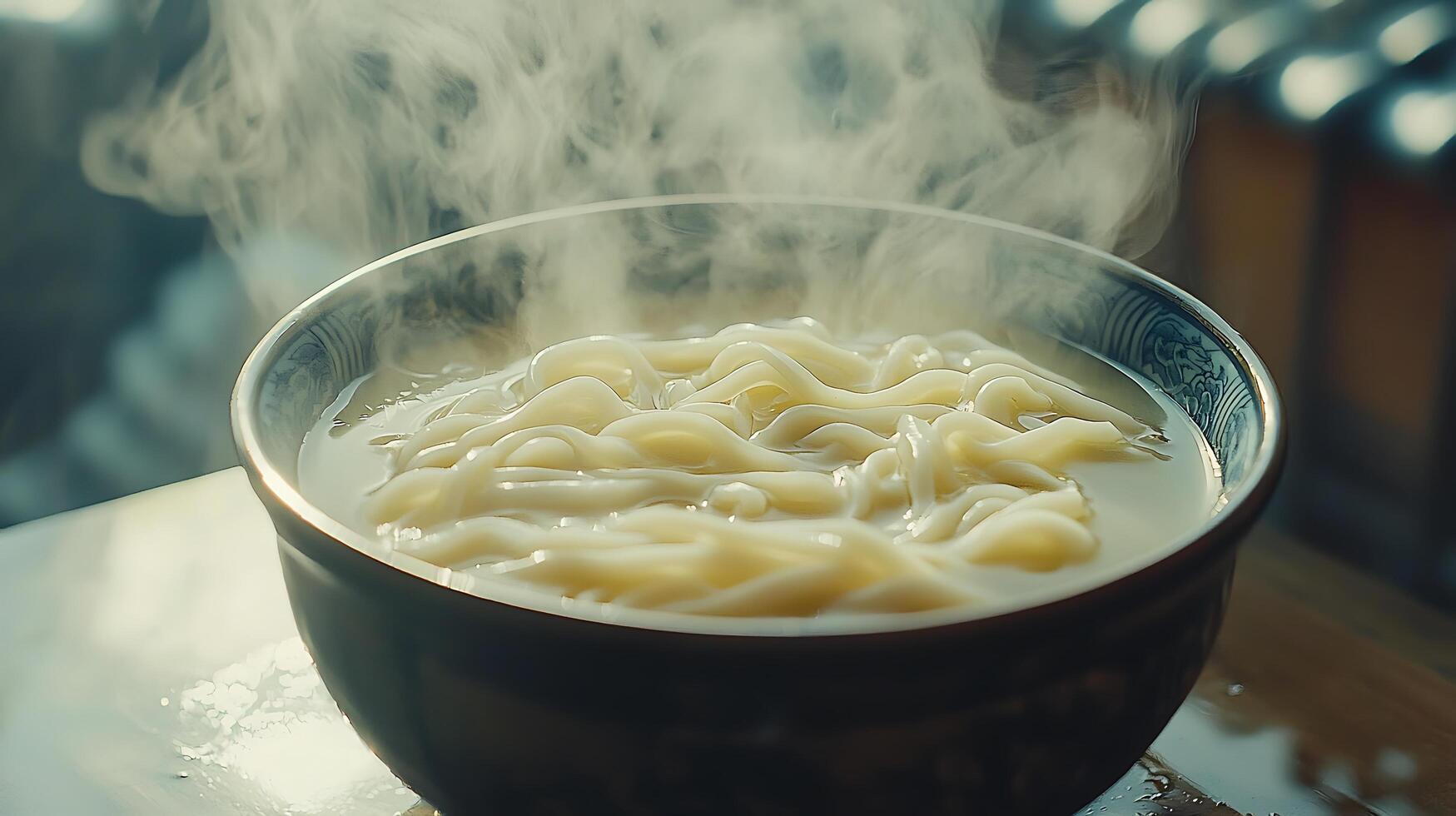 Steaming Bowl of Noodles A Close Up of Warm, Comforting Food. photo
