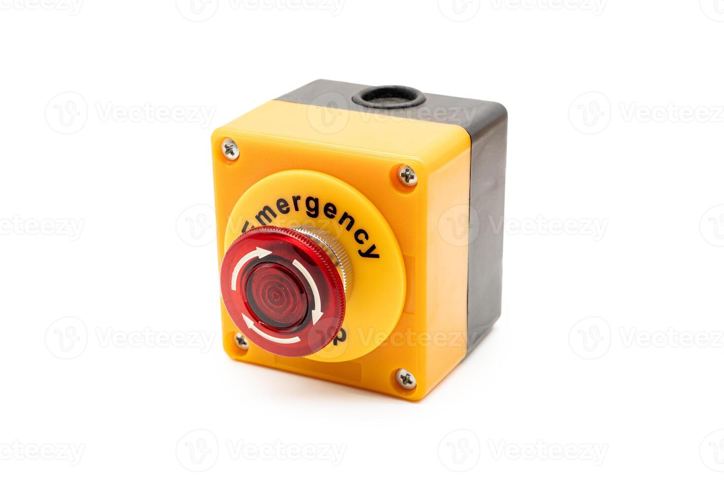 Emergency stop button. Big Red emergency button or stop button for manual pressing. Isolated on white background. photo