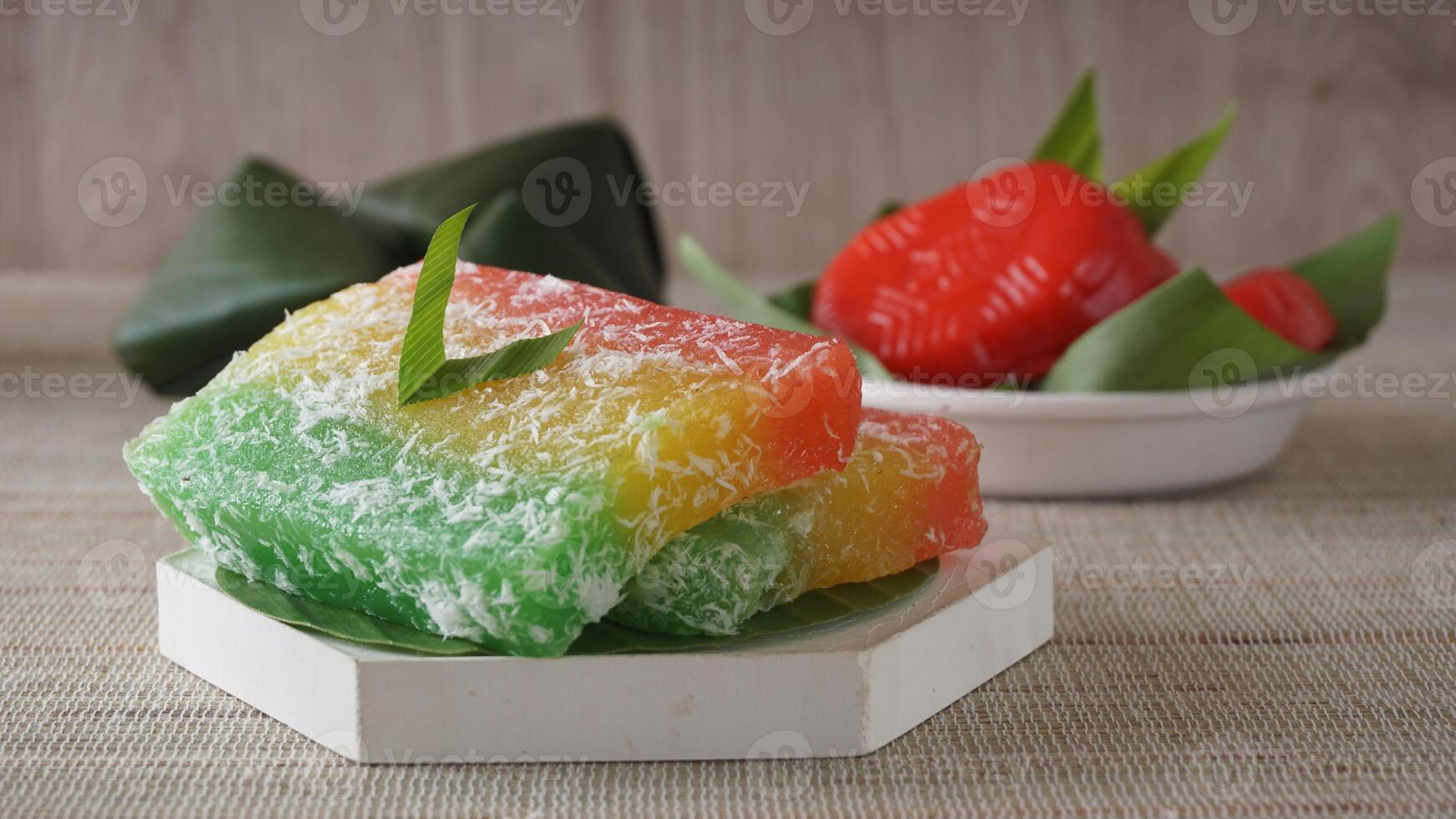 Traditional Indonesian cake, Ongol-ongol and Kue Mata Kebo on platter photo