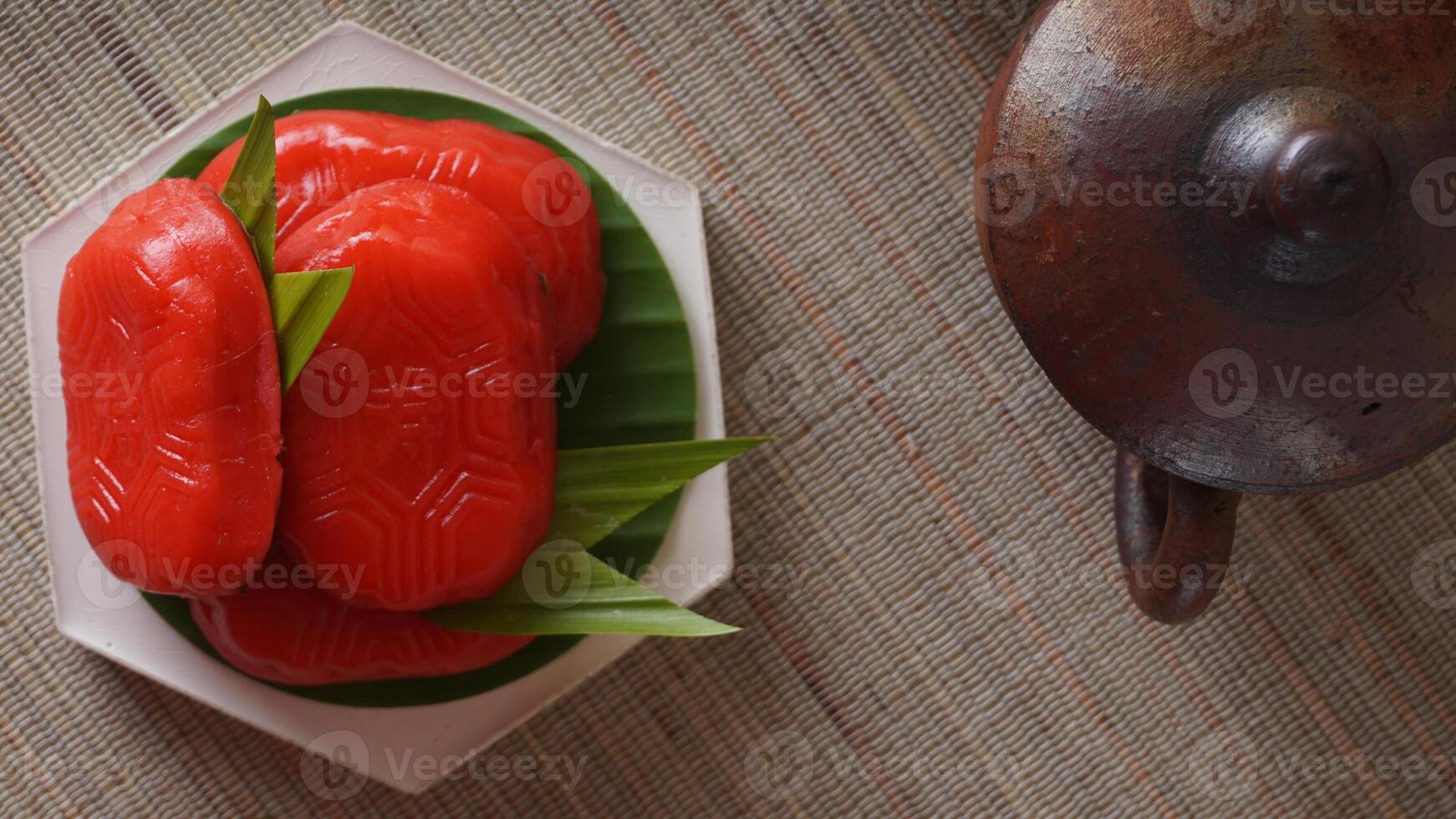 Top view of Kue Mata Kebo means buffalo eye cake, traditional Indonesian snack made from glutinous rice flour photo