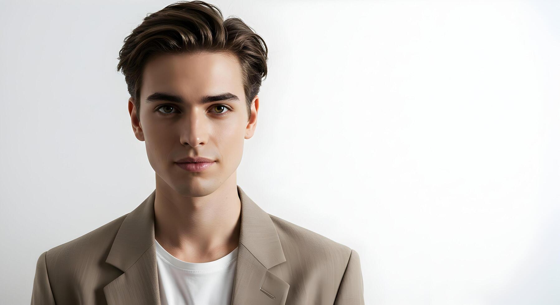 A young man in a suit and white shirt photo