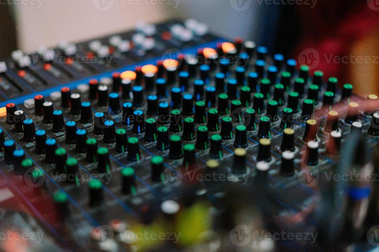 Audio Mixing Console with Colorful Knobs for Sound Production photo