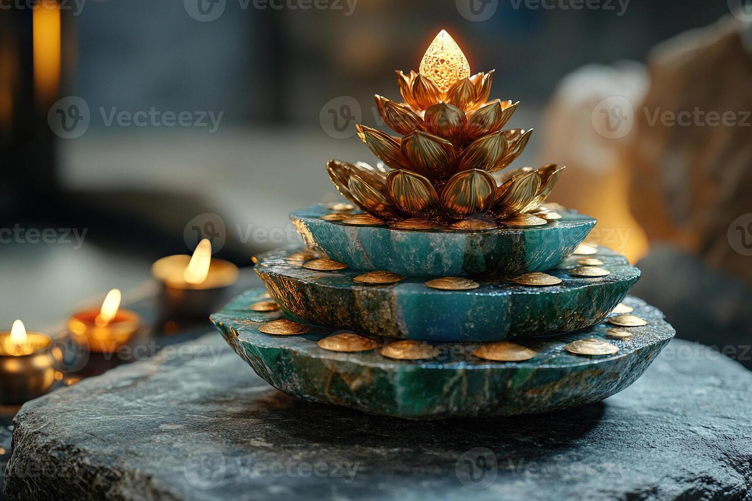 Serenity of Lotus Candle Fountain in Zen Setting photo