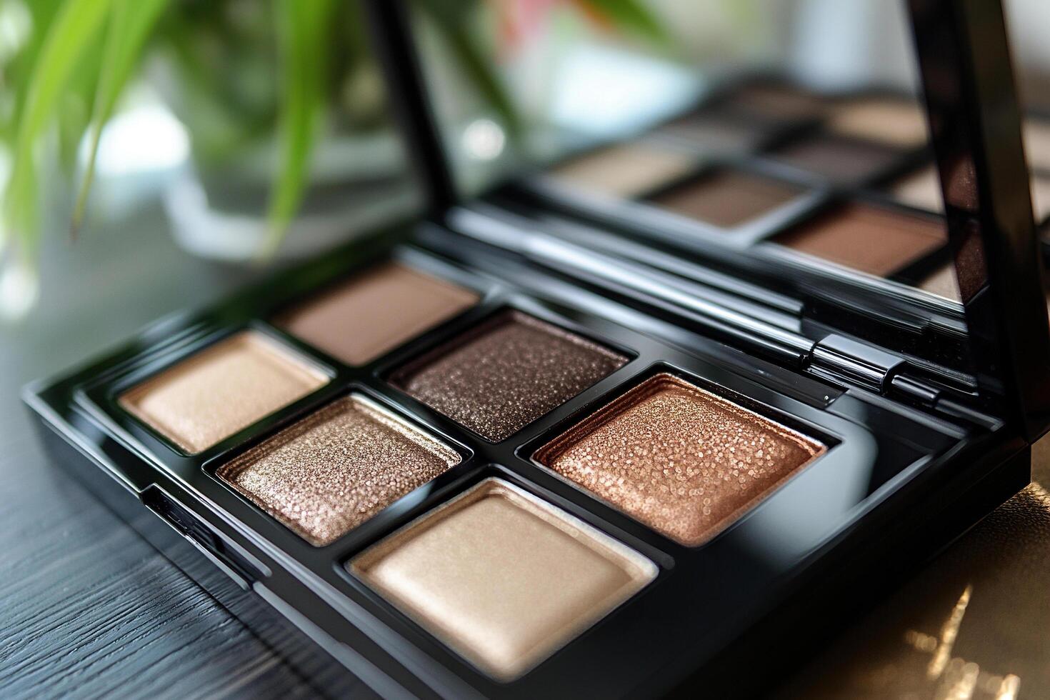 Eyeshadow palette with natural brown bronze shades. Decorative cosmetics for eyes photo