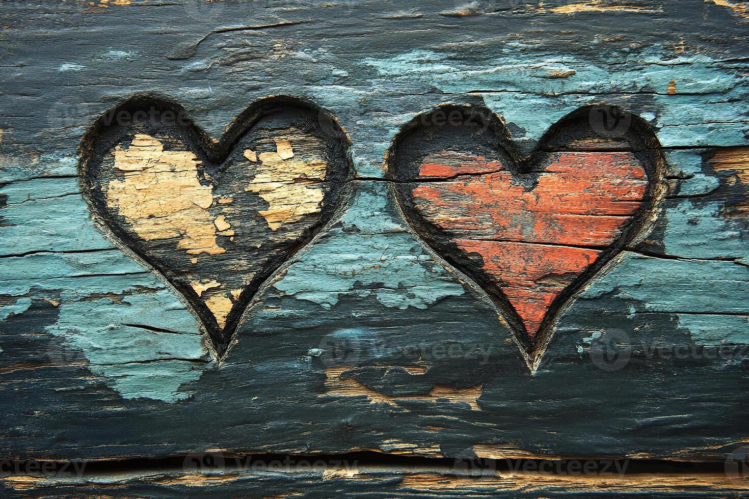 Two hearts are carved into the bark of a tree as a sign of love. Generated by artificial intelligence photo