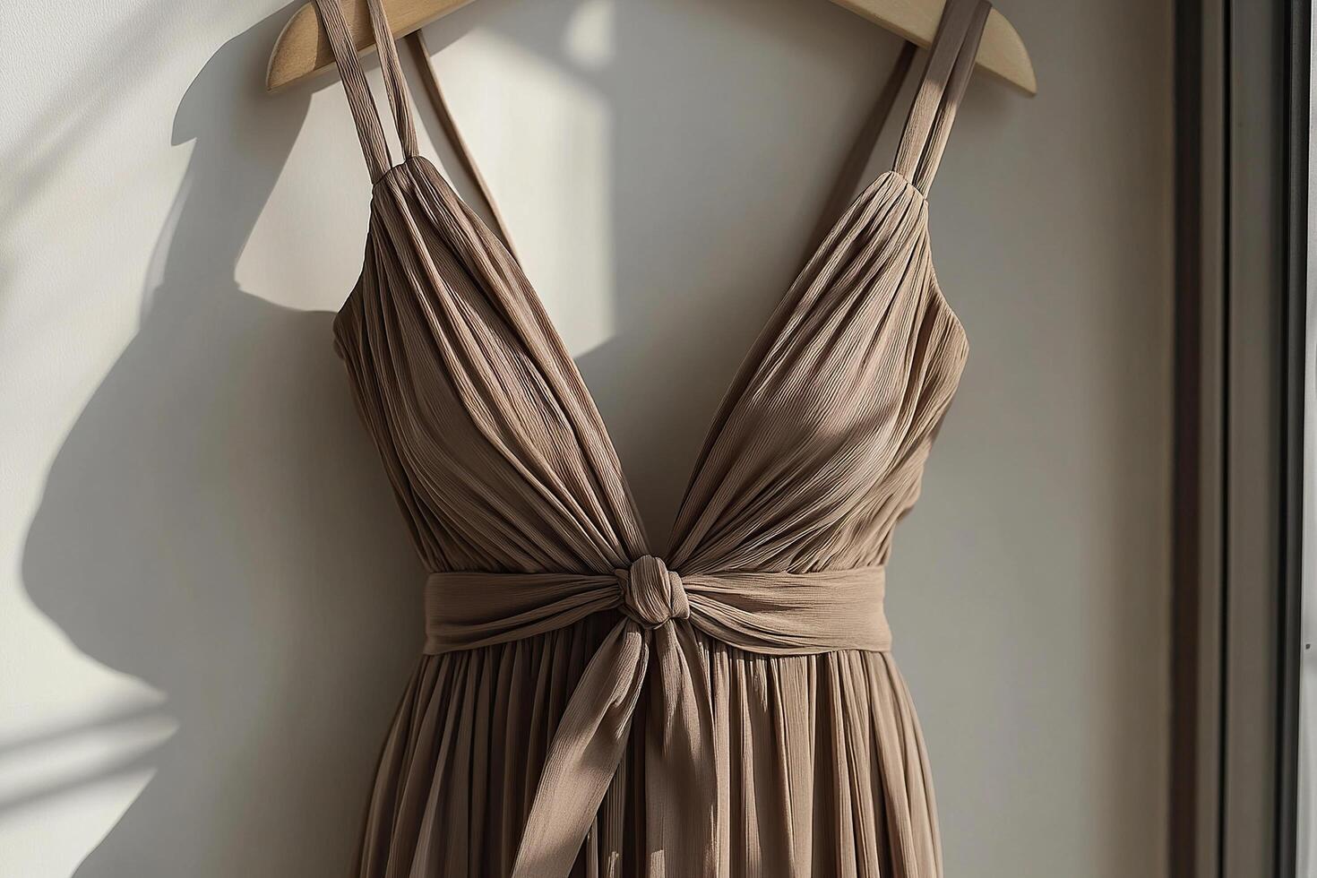 Elegant brown dress on a hanger in the sunlight photo