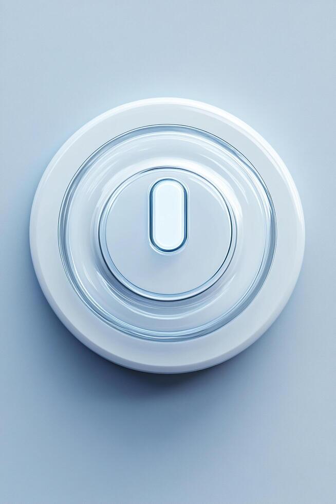 Futuristic neon power button on minimalistic background photo