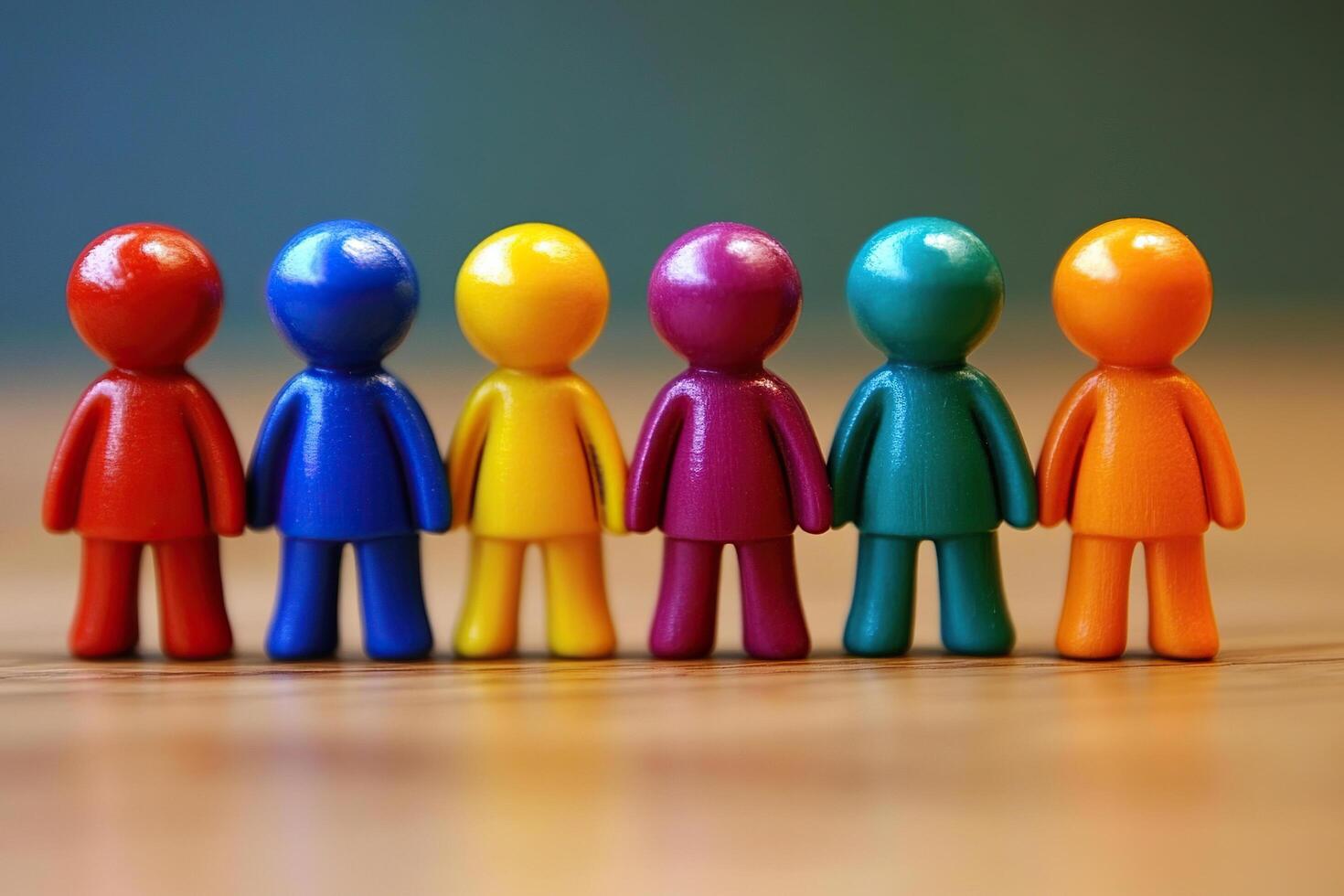Colorful figures in a row symbolising diversity and unity photo
