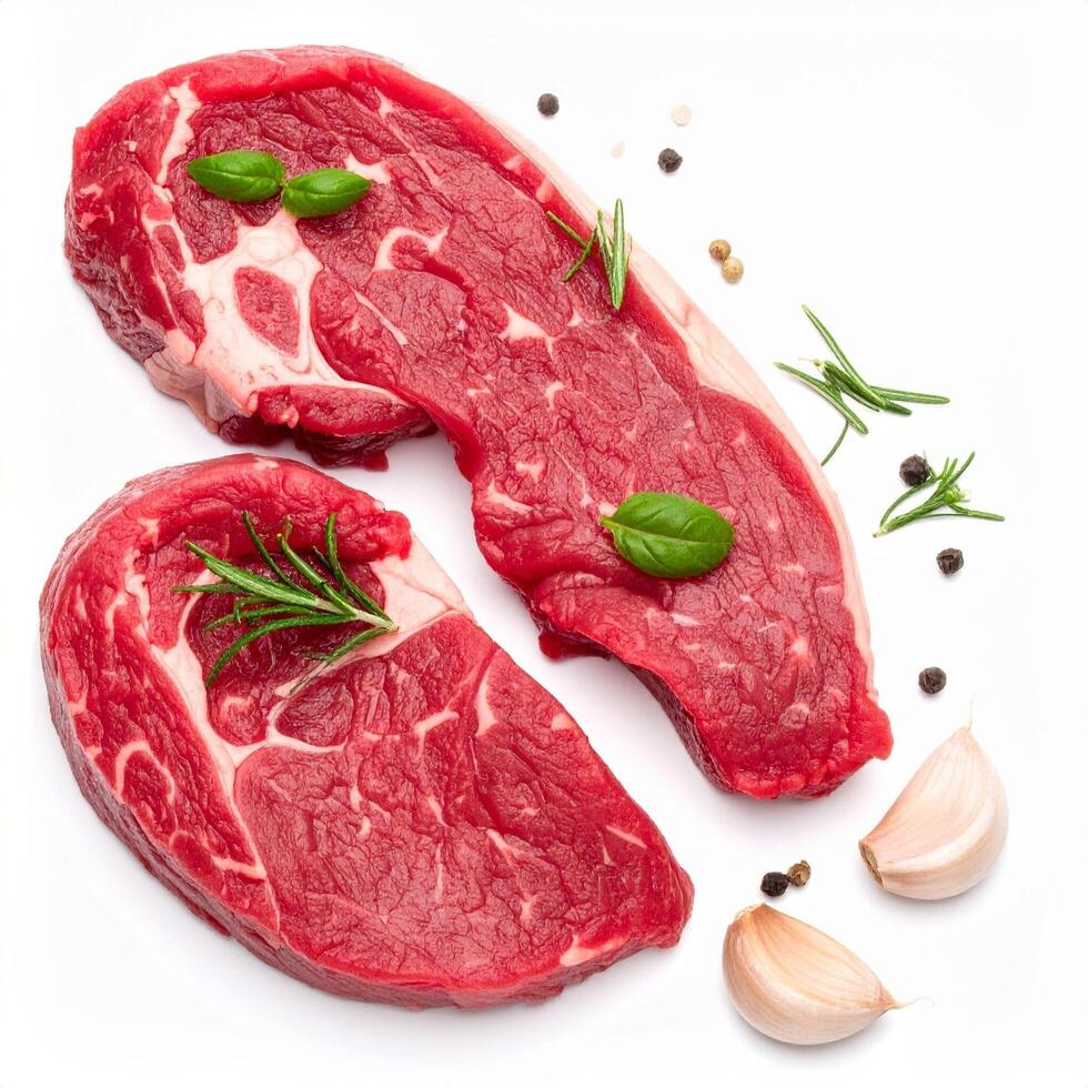 Premium Raw Beef Cuts Neatly Arranged for Presentation photo