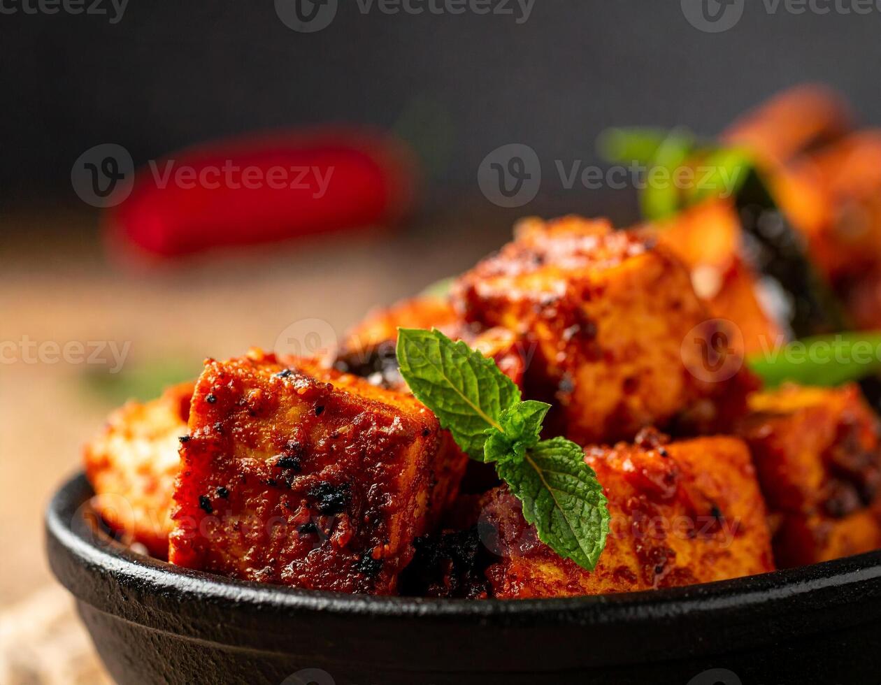 Spicy Kadai Paneer Stir Fried with Fresh and Colorful Vegetables photo