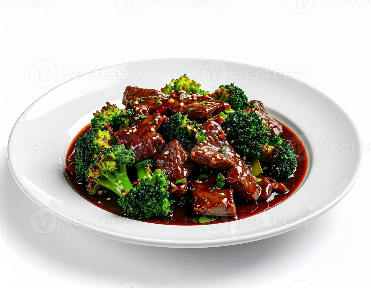 Flavorful Beef and Broccoli Stir Fry in Glossy Dark Sauce on a Full Plate photo