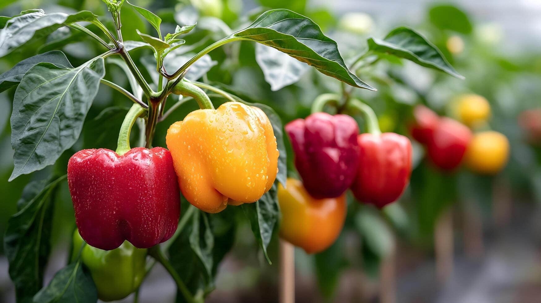 Colorful bell peppers thriving in a lush garden photo