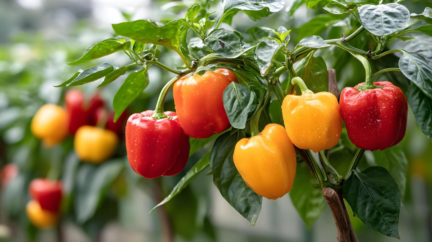 Vibrant bell peppers in a lush garden photo