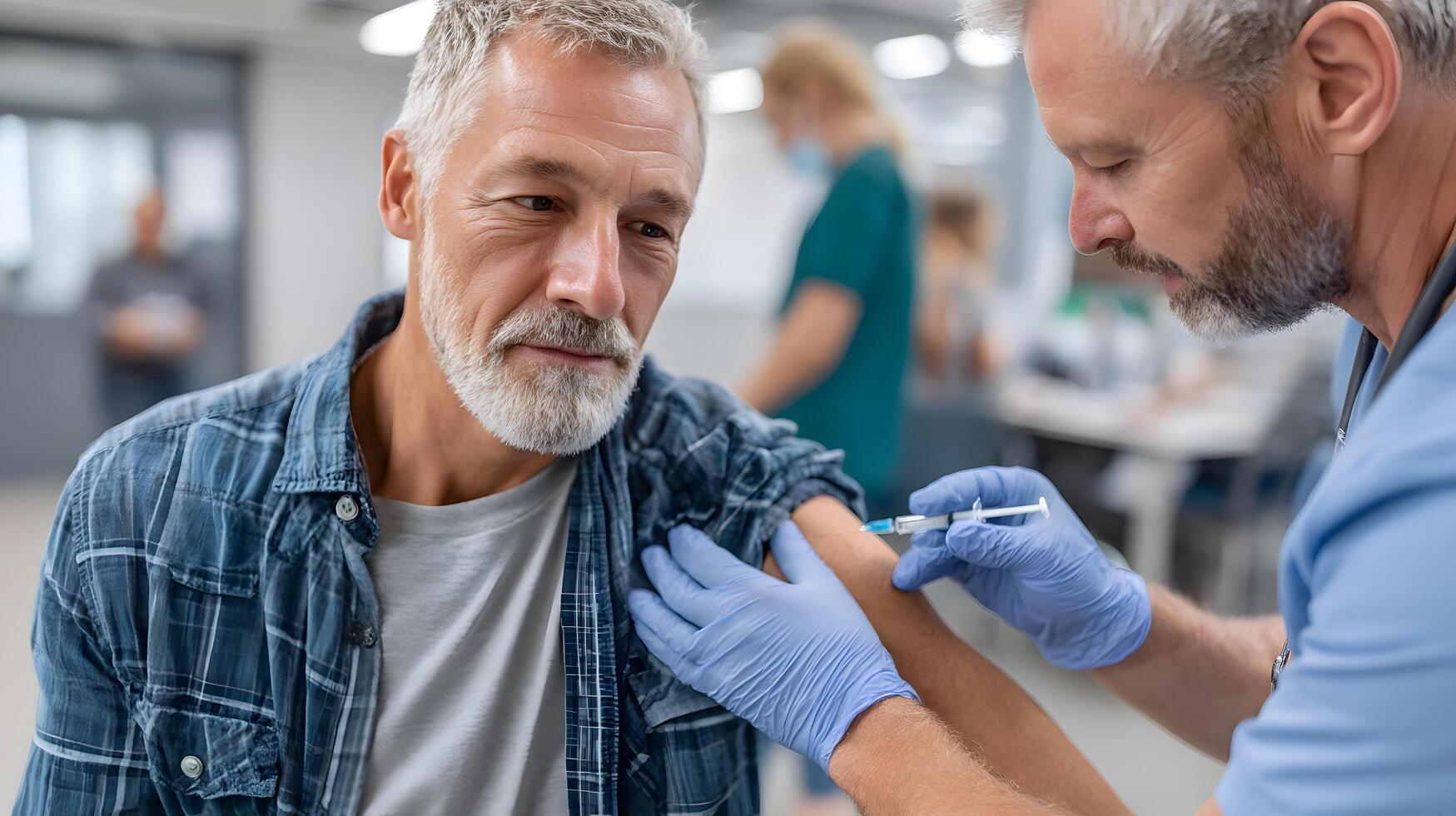 Healthcare professional administering a vaccination to a patient photo