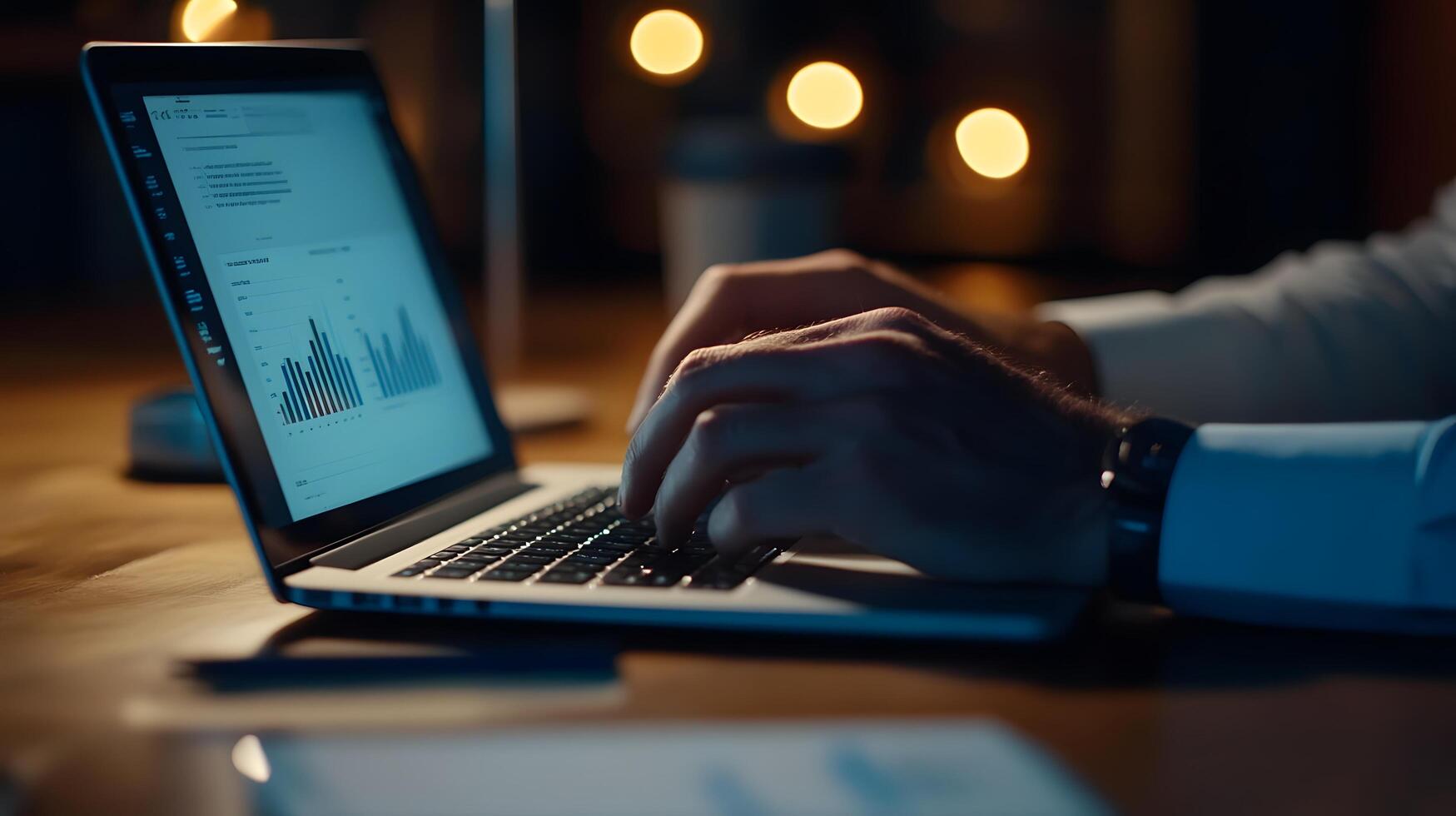 Businessman analyzing financial data on laptop computer photo