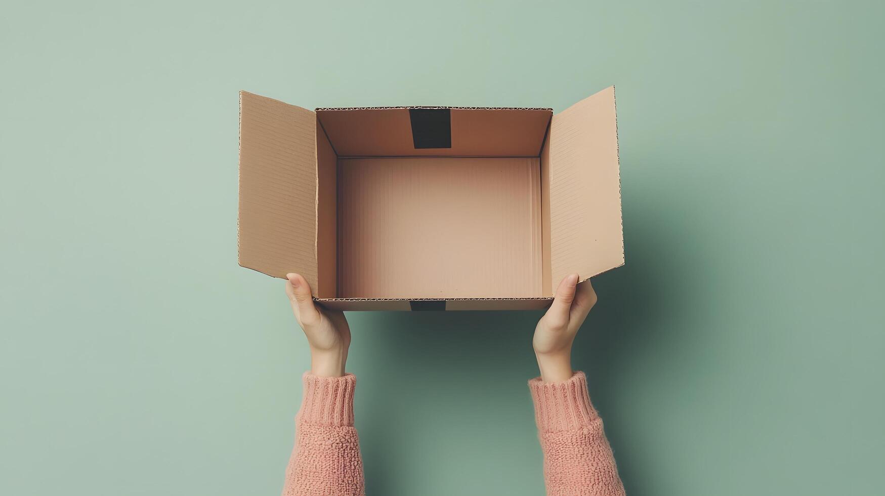 Minimalist cardboard box being held in hands photo