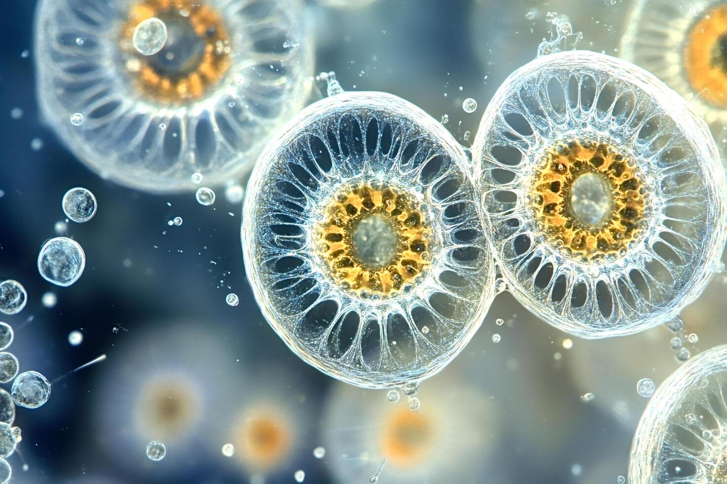 Microscopic view of actinoptychus heliopelta diatoms showing intricate structure photo