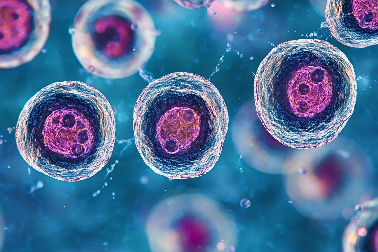 Human cells dividing and multiplying in a microscopic view photo