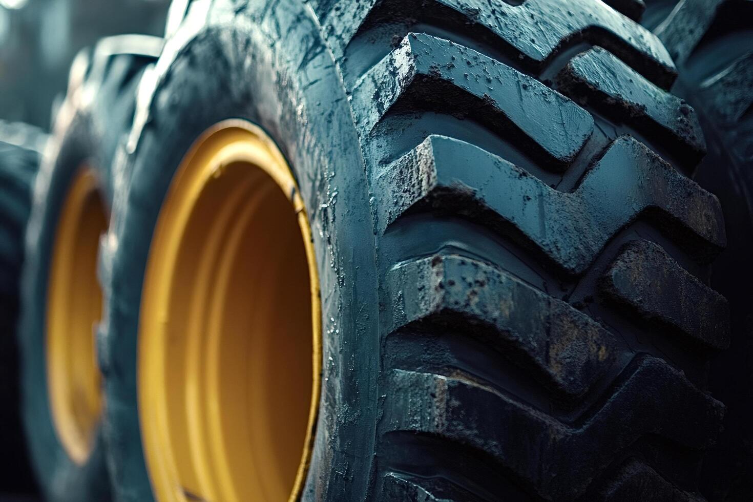 Close-up of tractor tires showing detailed tread pattern photo