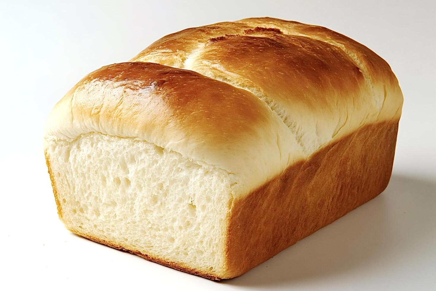 Freshly baked loaf of white bread on white background photo