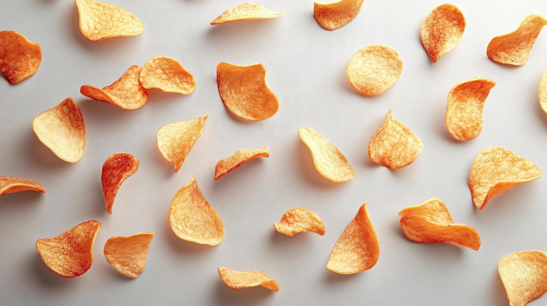 Potato chips scattered on white background forming a repeating pattern photo