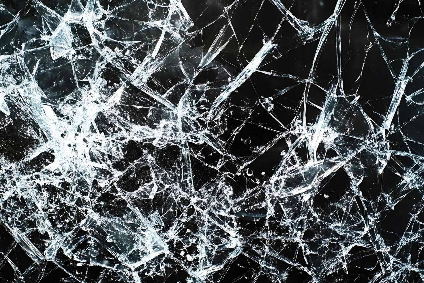 Broken glass texture creating abstract white lines on black background photo