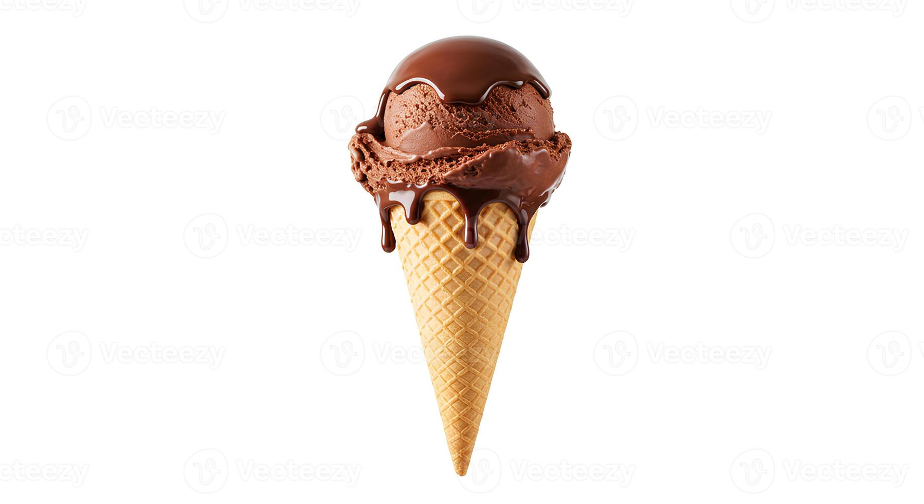 Close-up of chocolate ice cream with creamy swirls on a white background suitable for snack branding packaging mockups and recipe websites photo