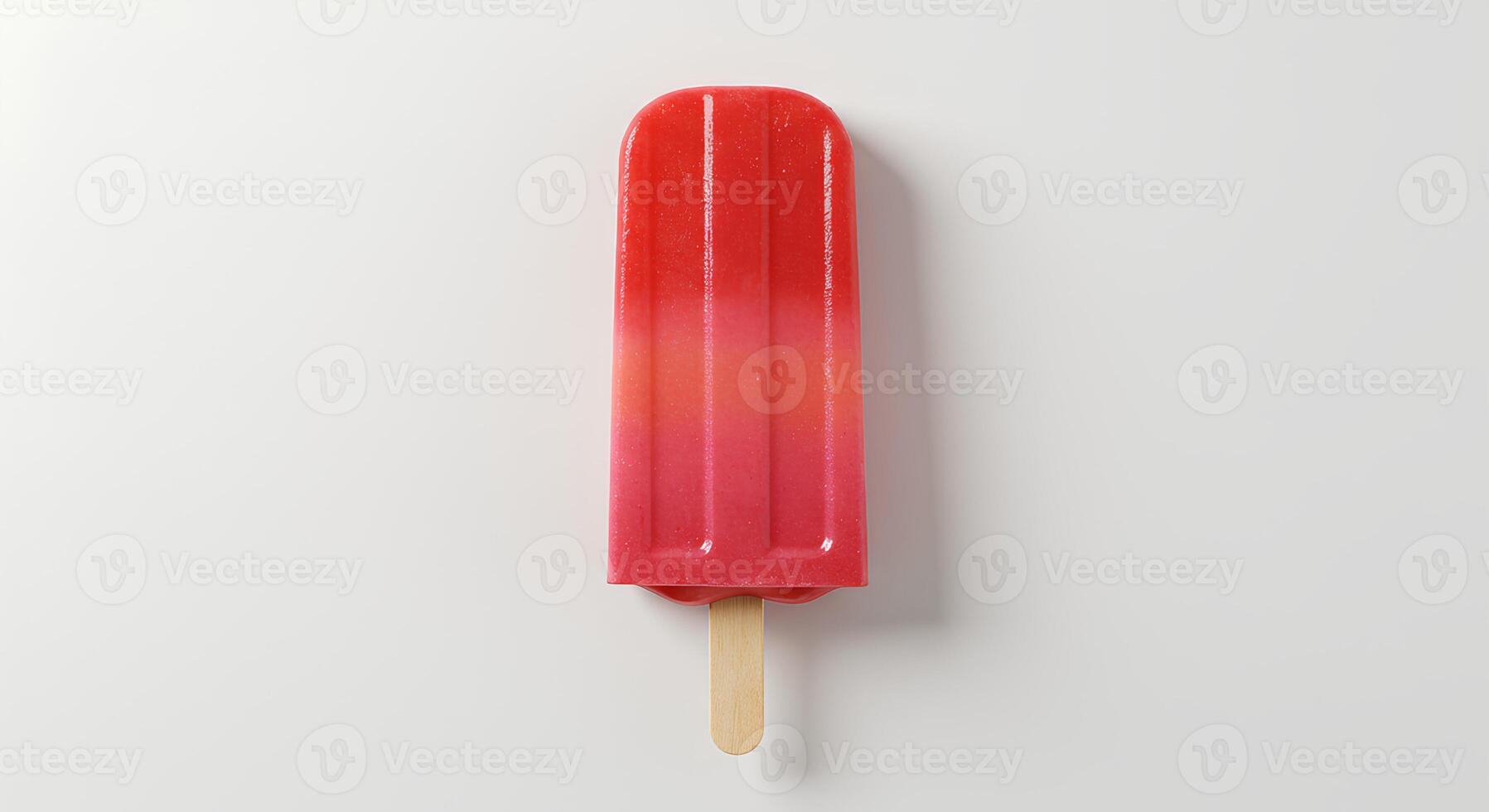 Juicy red cherry ice popsicle on white background with shadow for refreshing summertime dessert concepts photo